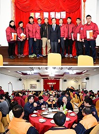 　向打火英雄們致敬！連江縣消防局19日舉行慶祝大會暨表揚典禮，由縣長劉增應表揚今年度消防楷模及義消楷模，肯定消防員、義消、志工們過去一年的辛勞與奉獻，讓鄉親度過平安年。（圖／文：曹重偉）