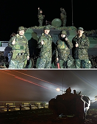上圖:指揮官肯定官兵戰備表現。下圖:操演射擊實況。(圖/文:楊力臻)