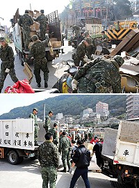 　108年國清週南竿鄉25日起進入第二階段，進行包括介壽、福澳、復興、清水東區4村的清理工作。軍民一起徒手將許多廢棄櫥櫃、木板等大型廢棄物搬出，清潔隊員都說：沒阿兵哥真的不行！（圖／文：曹重偉）