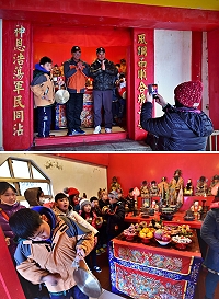 東引慶元宵活動,正月初九西引島忠義廟擺暝,東引國小鼓板隊到場添聲勢。(圖/文:陳其敏)