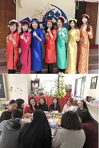 回不了娘家,就來天主堂吧!多位越南姐妹有感於修女鄧琪納的關心與付出,讓她們對這裡產生了有如「娘家」的凝聚力;有趣的還準備了越南傳統服飾給她們換上,暫時忘記身為人母,放下身段擺出各種美美姿勢拍照,彷彿重回無憂無慮的10多歲少女時光。(圖/文:曹重偉)