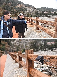 清水堤防人行道照明燈遭竊,工務處嚴正警告違法行為。(圖/文:馮紹夫)