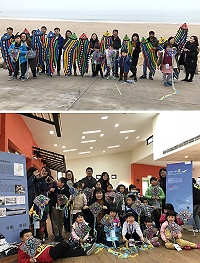 縣府文化處「風箏小學堂」北竿開課,國際風箏藝術大師黃景楨現場指導示範。(圖/文:陳鵬雄)