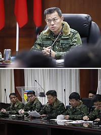 (上圖)指揮官主持擴大工作會報。(下圖)各業參實施工作會報。(圖/文:江耿逸)