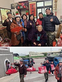 農曆正月廿九日是「摜九」的日子,福澳村陳雪英阿嬤高齡89歲,家中晚輩依習俗為她「摜九」。(圖/文:馮紹夫)