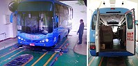 因應旅遊旺季,確保行車安全,台北市區監理所連江監理站實施遊覽車召回臨時安全檢查工作。(圖/文:曹重偉)