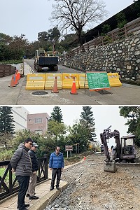 　馬港光武堂至連江山莊路段因道路施工全線封閉，往四維、藍眼淚生態館需從觀海路進入，工務處連續2天前往協調了解，表示已督促廠商盡快完工。（圖／文：馮紹夫）