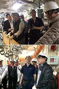 臺馬之星歲修工程持續進行中,府會首長、航港局長謝謂君分別登輪了解歲修狀況。(圖:連江航業)