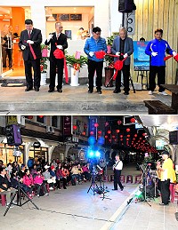 　雙貓92精品咖啡馬祖旗艦店30日晚間開幕，雙貓國際文化傳播集團總裁邱晨來馬主持，邀立委陳雪生、議員林明揚、交旅局長林長青剪綵，率不老樂團火熱開唱，為遊客鄉親帶來多首經典老歌。（圖／文：曹重偉）