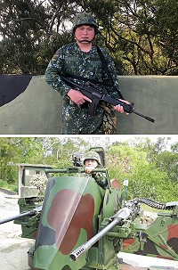 　（上圖）上兵何偉翰。（下圖）二零機砲操作。（圖／文：鄭育傳）