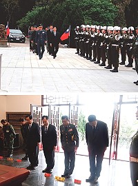 (上圖)指揮官校閱部隊。(下圖)為公殞將士行禮致敬。(圖/文:謝辰蔚)