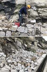 環島北路路肩景觀改善運用在地花崗岩砌牆,發揮就地取材的優勢。(圖/文:陳鵬雄)