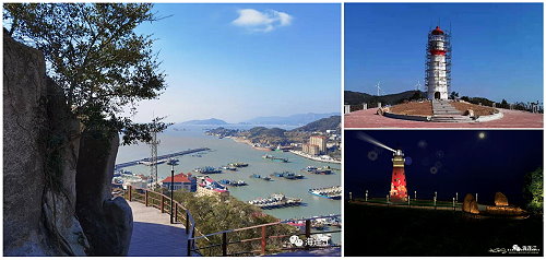 位在黃岐煙墩頂上的航標燈塔,可俯瞰黃岐鎮區和黃岐中心漁港全貌;黃岐航標燈塔進入施工收尾階段及亮燈示意圖。(圖:海連江Haowai.Today)