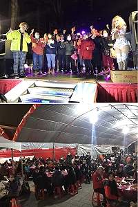 桃園八德閩臺宮、桃園市立善關懷協會、FB社團「輕鬆做愛心」第2屆2021寒冬送暖愛心圍爐活動第1場在大湳公園席開35桌,為弱勢民眾享用溫馨一餐。(圖:邱園國際活動行銷企業社)