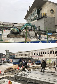 福澳旅運大樓前城鎮之心工程施工,工程期間旅運大樓正門關閉,民眾改由大樓側門進出,工期約需2個月。(圖:馬祖日報)