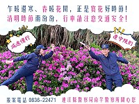 宣傳清明時節行車安全,南竿警察所結合應景盛開的杜鵑花當背景,讓網友耳目一新。(圖:連江縣警察局南竿警察所)