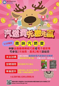 　為響應e化環保，監理站5月31日前舉辦送好禮活動，現場臨櫃辦理汽燃費約定轉帳就可送限量超值好禮三選一，歡迎大家來申辦。（圖：連江監理站）