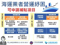 　航港局為降低海運業者受新冠病毒疫情防疫升級帶來衝擊，提供受影響海運業者員工薪資及維運成本紓困補貼。（圖：交通部航港局）