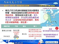 中度颱風「烟花」發布海上警報,地區23日受颱風及外圍環流影響,為陰時多雲短暫陣雨或雷雨天氣,午後風勢將明顯轉強。(圖:連江縣災害應變中心)