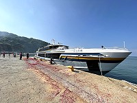 　南北之星首度靠泊北竿白沙港，船公司開放民眾登船參觀。（圖／文：陳鵬雄）