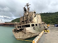 福澳港區沉船「金輝輪」完成船體扶正,後續將執行船體移除。(圖/文:馮紹夫)