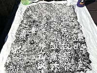　成大歷史系師生橋仔田野調查大發現，博士生廖伯豪在大澳一民宅前方意外發現半截清朝康熙年間的石刻界碑。（圖／文：陳鵬雄）