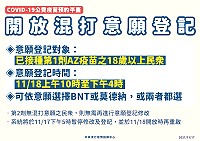 COVID-19公費疫苗預約平臺18日上午10時至下午4時開放AZ混打BNT或莫德納意願登記,僅限平台預約,不開放電話登記。(圖:連江縣疫情指揮中心)