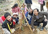 　鐵板社區發展協會昨日舉行植樹活動，每一棵樹都由一戶鐵板村民認養，全村參與共同打造一個會呼吸的綠色官帽山。（圖／文：張登傑）