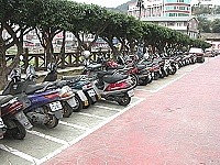 　縣府前的一大排機車竟有不少沒大牌或不堪使用車輛，環保局呼籲車主主動聯繫處理。（圖／文：曹重偉）