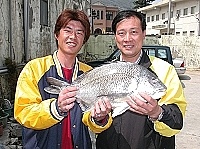 南竿曹姓鄉親在黃官嶼釣到重達七斤半的夢幻黑鯛,令不少資深釣客都嘖嘖稱奇。(圖/文:曹重偉)