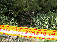 　南竿山線傳車禍，一資源回收車疑似失控，撞斷竹節護欄後，整輛車翻落山谷。（圖／文：曹重偉）