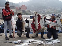 　北竿釣友在大坵海域大豐收，其中有一尾重達十九斤的紅鼓魚。（圖：蔡凱恩提供）