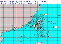 輕颱「梧提」以每小時22公里速度向西北進行,若行進路線不變,可說直撲馬祖而來。(圖:中央氣象局提供)