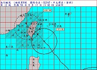 　強烈颱風「聖帕」席捲而來，預測下午五時會來到台中西方海面上，即盤據整個台灣海峽。（圖：中央氣象局提供）