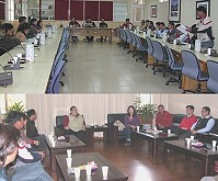　為解決莒光交通問題，莒光鄉議員、鄉長、代表會、村長全到齊，分別前往議會（圖下）及縣府（圖上）陳情，議長陳振清親自接見表達支持，縣長陳雪生亦主持臨時會議，要求相關局處首長立即答覆及處理。（圖／文：劉秋月）