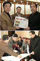 副議長陳貴忠、交通局長劉德全代表府會首長拜會大陸福建省台辦主任,並反映地方民意希望開放黃岐最近距離航線相關報導資料,及與大陸連江縣台辦主任就靠泊碼頭狀況交換意見。(圖:連江縣政府交通局提供)