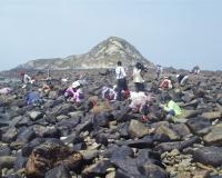 二○○三年東莒花蛤節活動饗宴,因風浪過大,改為前進永留嶼,遊客興致不減。(圖/文:林家菊提供)